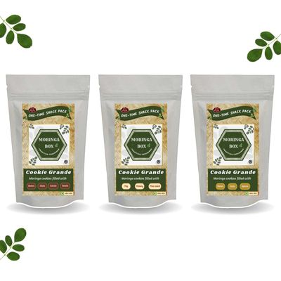 Moringa Box Cookie Grande, One-Time Snack Pack Cookies, 100% Natural, Whole Wheat, Buckwheat, No Maida, Homemade & Handcrafted Crafted Premium Cookies, Veg, Gifting Pack, Pack of 3, 50g packs