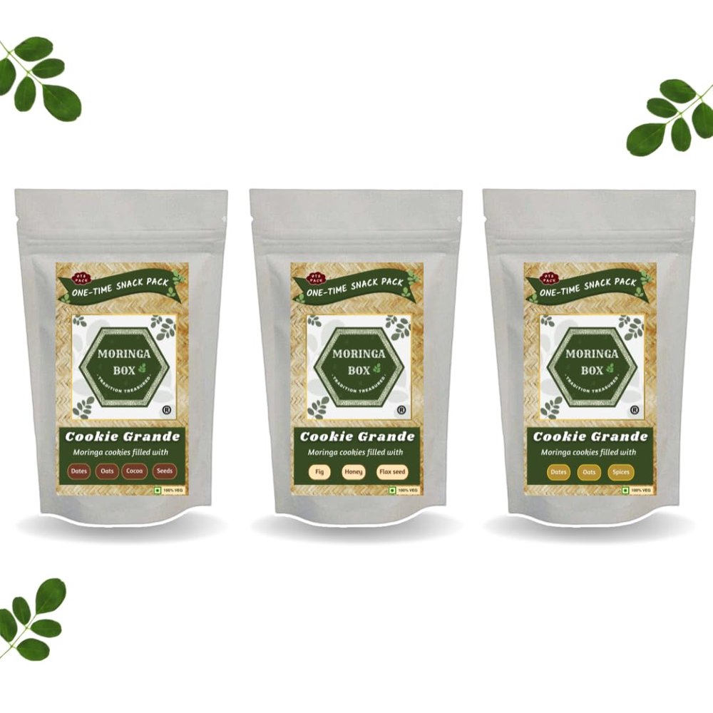 Moringa Box Cookie Grande, One-Time Snack Pack Cookies, 100% Natural, Whole Wheat, Buckwheat, No Maida, Homemade & Handcrafted Crafted Premium Cookies, Veg, Gifting Pack, Pack of 3, 50g packs