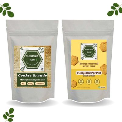 Moringa Box Eco-Conscious Duo Cookies, 100% Natural, Whole Wheat, Buckwheat, No Maida, Homemade & Handcrafted Crafted Premium Cookies, Veg, Gifting Pack, Pack of 2, 130g Packs.