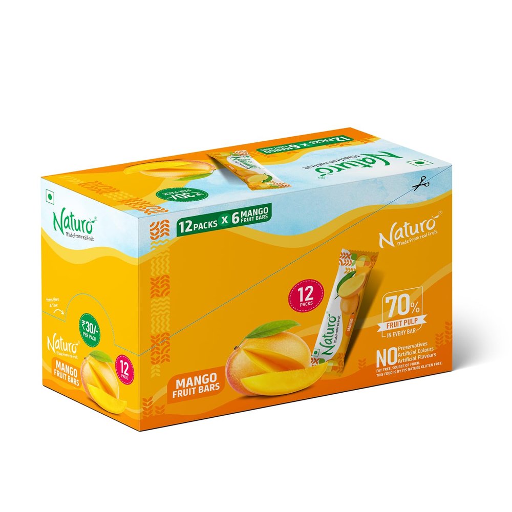 Naturo Mango Fruit Bars  Aam Papad Style | Pouch Dispenser with 12 Travel Packs (6 Bars Each) | Natural Mango Snack On-the-Go