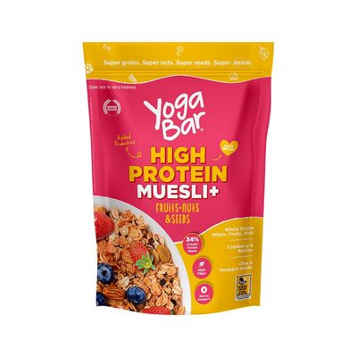 Yogabar High Protein Muesli 350gm, Fruits & Nut, 22 g Protein, with Apple, Almonds & Super Seeds, Protein Breakfast Cereals