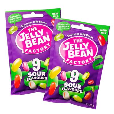 The Jelly Bean Factory 9 Sour Flavours Jelly Bean Candy Pack | Assorted 9 Flavour | Jelly Bites Candy | Ireland |100% Veg | Gelatine Free| Natural Flavours | Natural Coloured | No Preservatives - 70 gm (Pack of 2)
