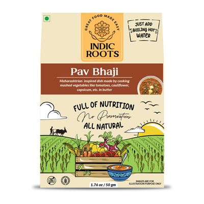 Indic Roots (Formerly Organic Roots) Pav Bhaji | Traditional Flavors Pantry | 50g | Just Add Water, Instant Food | Healthy Natural Ready to Eat | No MSG (Pack of 1)