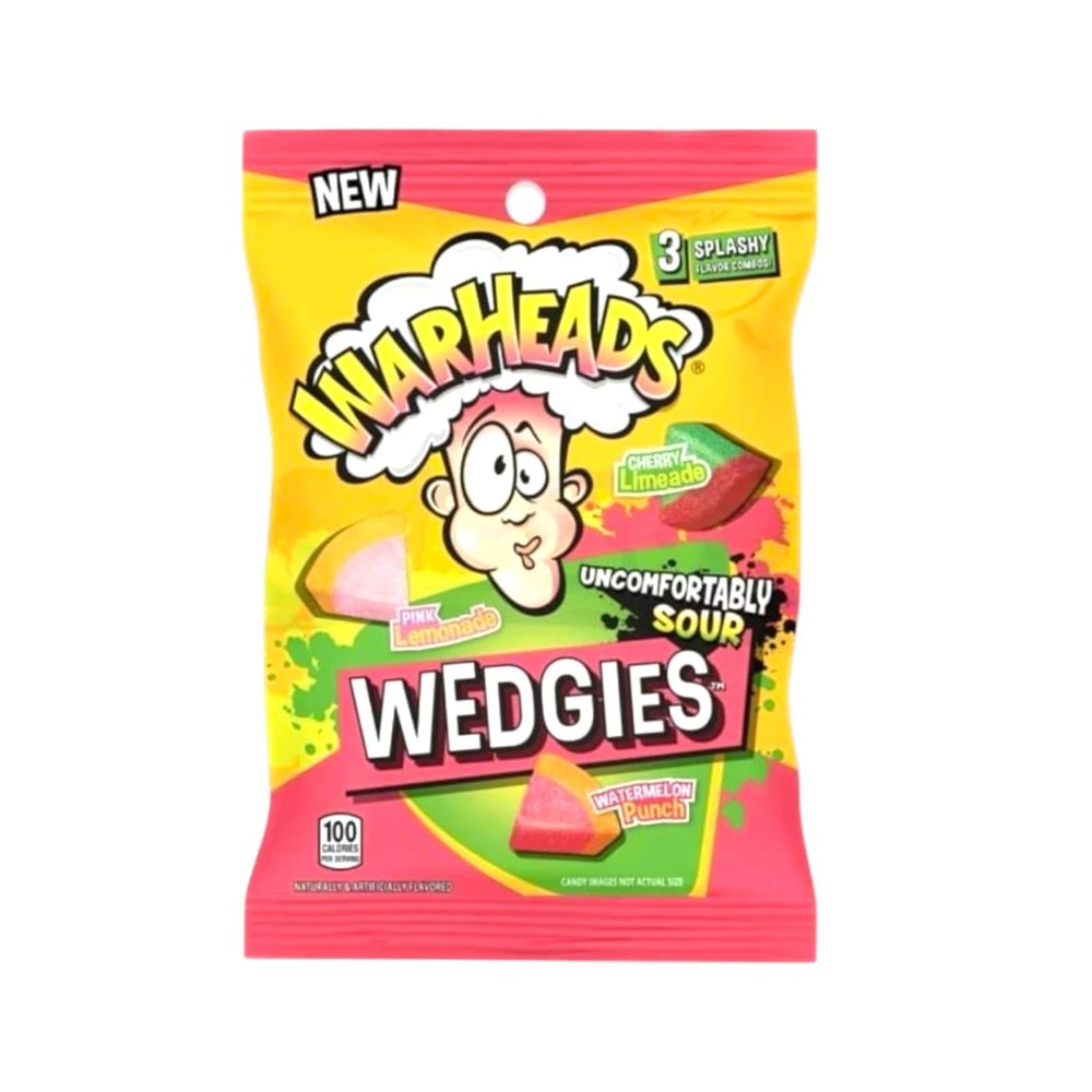Warheads Wedgies Sour Candy | Cherry Limeade, Pink Lemonade & Watermelon Punch Flavors | Chewy Fruity Sweets, 99 g