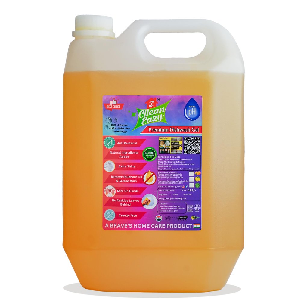 Cllean Eazy Lemon Flavoured Dishwash Liquid Gel | Tough Grease Removal & Natural Fragrance | Utensil Grease Cleaner Infused with The Power of Lemon (5 Ltr)