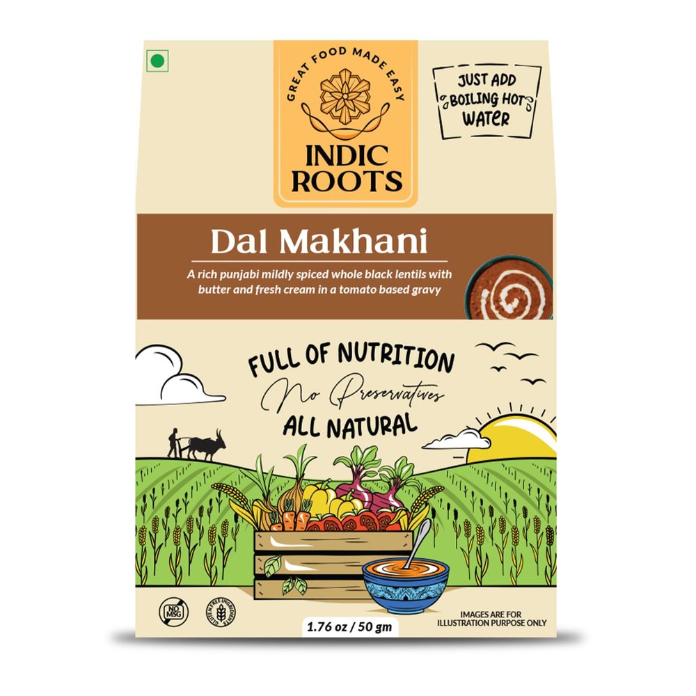 Indic Roots (Formerly Organic Roots) Dal Makhani | Traditional Flavors Pantry | 50g | Just Add Water, Instant Food | Healthy Natural Ready to Eat | No MSG (Pack of 1)