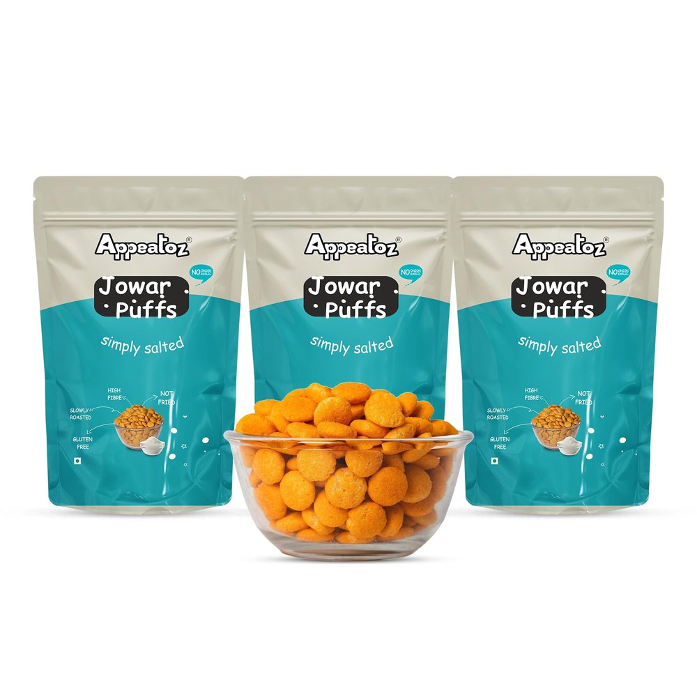 Appeatoz Jowar Puffs Simply Salted | Pack of 3 | Baked Not Fried | Gluten-Free Snack | Roasted & Light | No Added Sugar | High Protein & Fiber | Healthy Snack for Kids & Adults | 70g Each