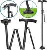 CUZWAVE Walking Stick with LED Light Aluminum Alloy Professional Folding Cane for Old Gentleman Adjustable Canes and Sticks Collapsible Rubber Feet Men and Women (Black) view 2