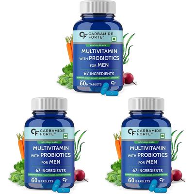 Carbamide Forte Multivitamin for Men(60 Veg Tablets), Immunity & Energy with 67 Ingredients |Multi Vitamins, Minerals, Probiotics, Superfoods, Fruits & Vegetable Blend (Pack of 3)