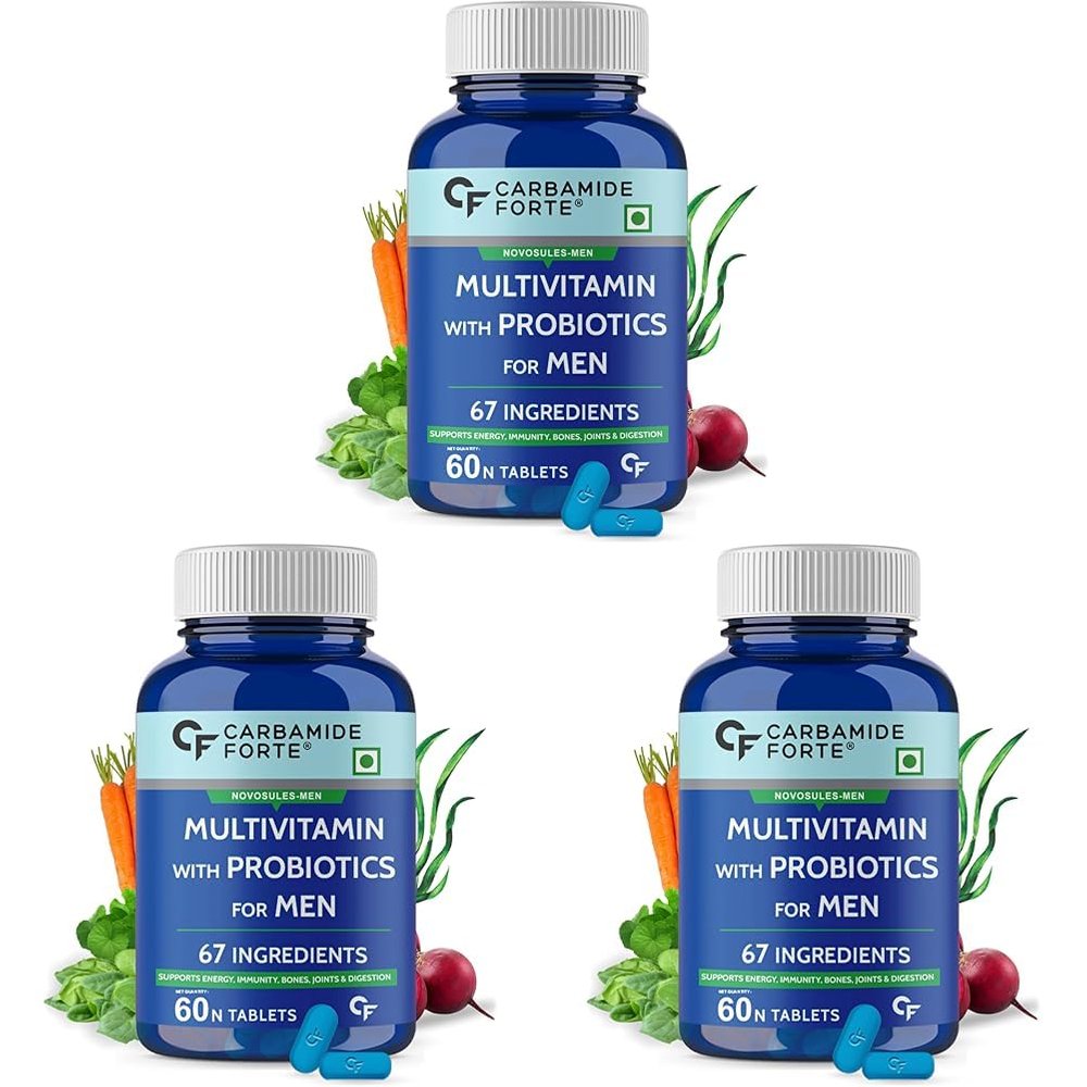 Carbamide Forte Multivitamin for Men(60 Veg Tablets), Immunity & Energy with 67 Ingredients |Multi Vitamins, Minerals, Probiotics, Superfoods, Fruits & Vegetable Blend (Pack of 3)