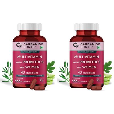 Carbamide Forte Multivitamin for Women with 43 Ingredients | Multivitamin Tablet with Probiotics - 100 Veg Tablets (Pack of 2)