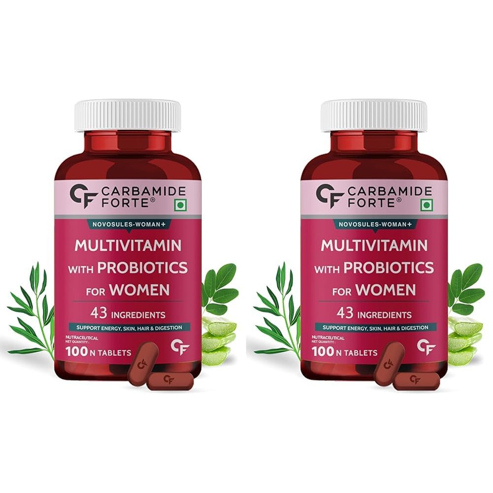Carbamide Forte Multivitamin for Women with 43 Ingredients | Multivitamin Tablet with Probiotics - 100 Veg Tablets (Pack of 2)