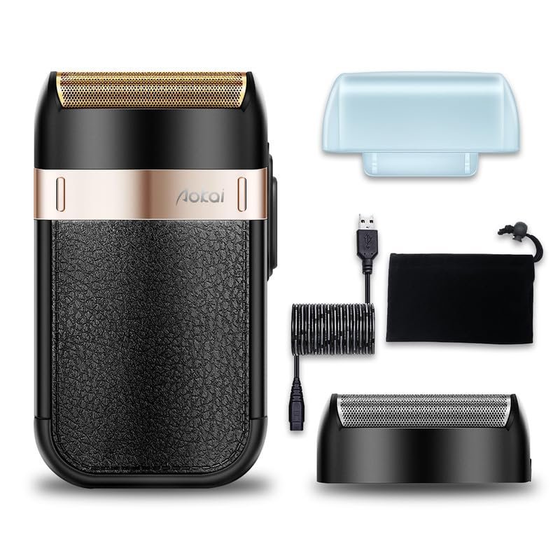 CETC Aokai WF-2022 Electric Ultrathin Shavers For Men,Electric Razor,Close Shave Head Shavers For Bald Men With 1 Extra Foil Blade,1 Travel Pouch IPX4 Waterproof Low Noise Runtime 60 Mins,Black
