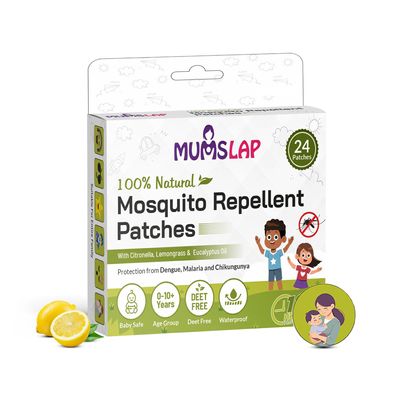 MumsLap Natural Mosquito Repellent Patches for Babies & Kids | Up to 12 Hours Protection with Citronella, Lemongrass & Eucalyptus Oil | Anti-Mosquito Stickers - Pack of 1 (24 Patches)