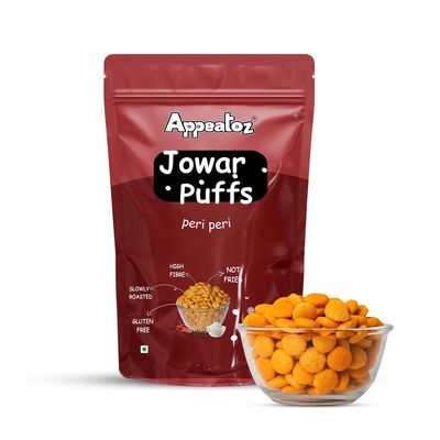 Appeatoz Jowar Puffs - Peri Peri | Baked, Not Fried | Gluten-Free & High Protein | No Added Sugar | Roasted Millet Snack for Kids & Adults | Healthy Crunchy Snack for Travel & Tiffin | Pack of 3