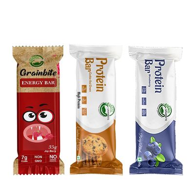 GRAINBITE Energy Bar Joy Berry (Pack of 3) and Protein Bar Cookie and Cream (Pack of 3) and Protein Bar Blueberry Blast (Pack of 2) (405gm, Combo of 8)