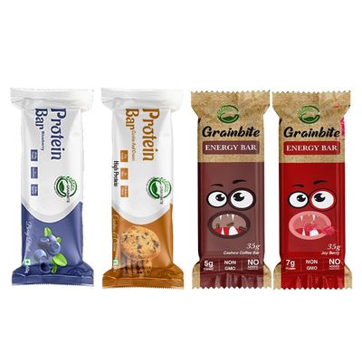 GRAINBITE Protein Bar Blueberry Blast (Pack of 3) and Protein Bar Cookie and Cream (Pack of 3) and Energy Bar Joy Berry (Pack of 3) and Energy Bar Cashew Coffee (Pack of 2) (535gm, Combo of 11)