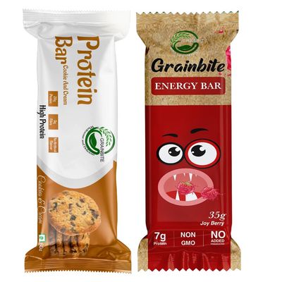 GRAINBITE Protein Bar Cookie and Cream (Pack of 4) and Energy Bar Joy Berry (Pack of 3) (345 gm, Combo of 7)
