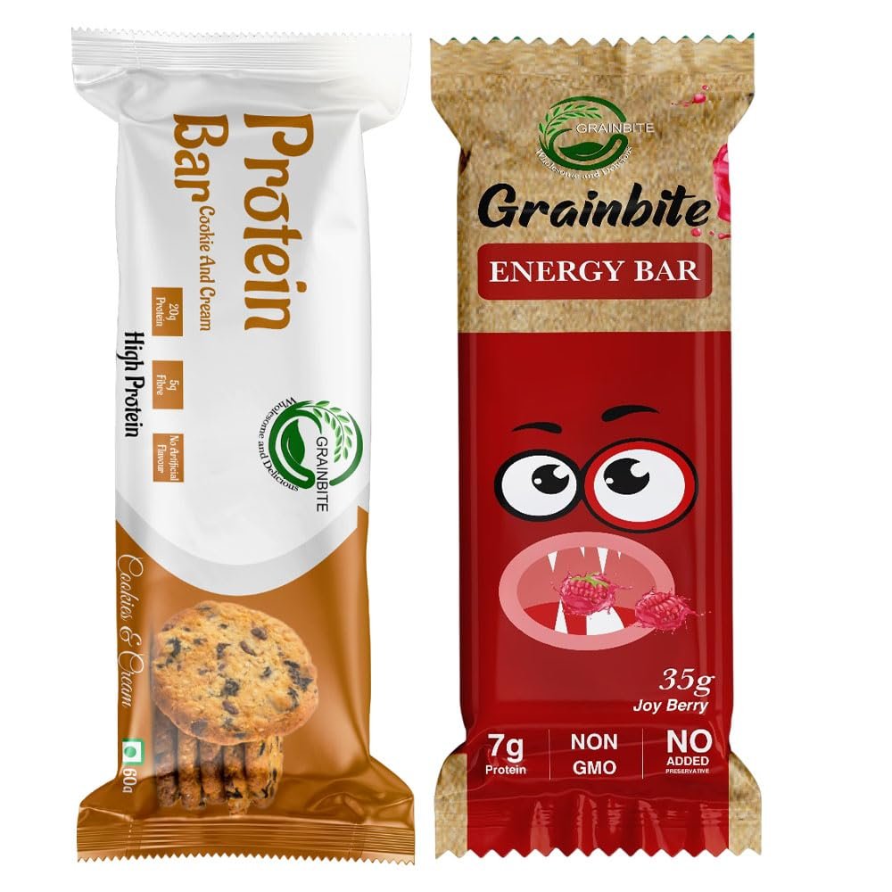 GRAINBITE Protein Bar Cookie and Cream (Pack of 4) and Energy Bar Joy Berry (Pack of 3) (345 gm, Combo of 7)