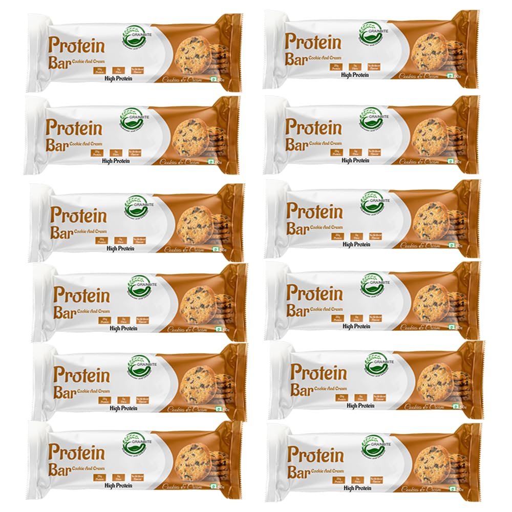 GRAINBITE Cookies & Cream High Protein Bar (60gm, Pack of 12)