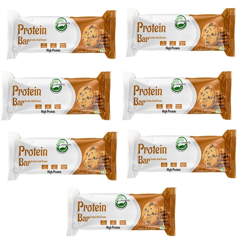 GRAINBITE Cookies & Cream High Protein Bar (60gm, Pack of 7)