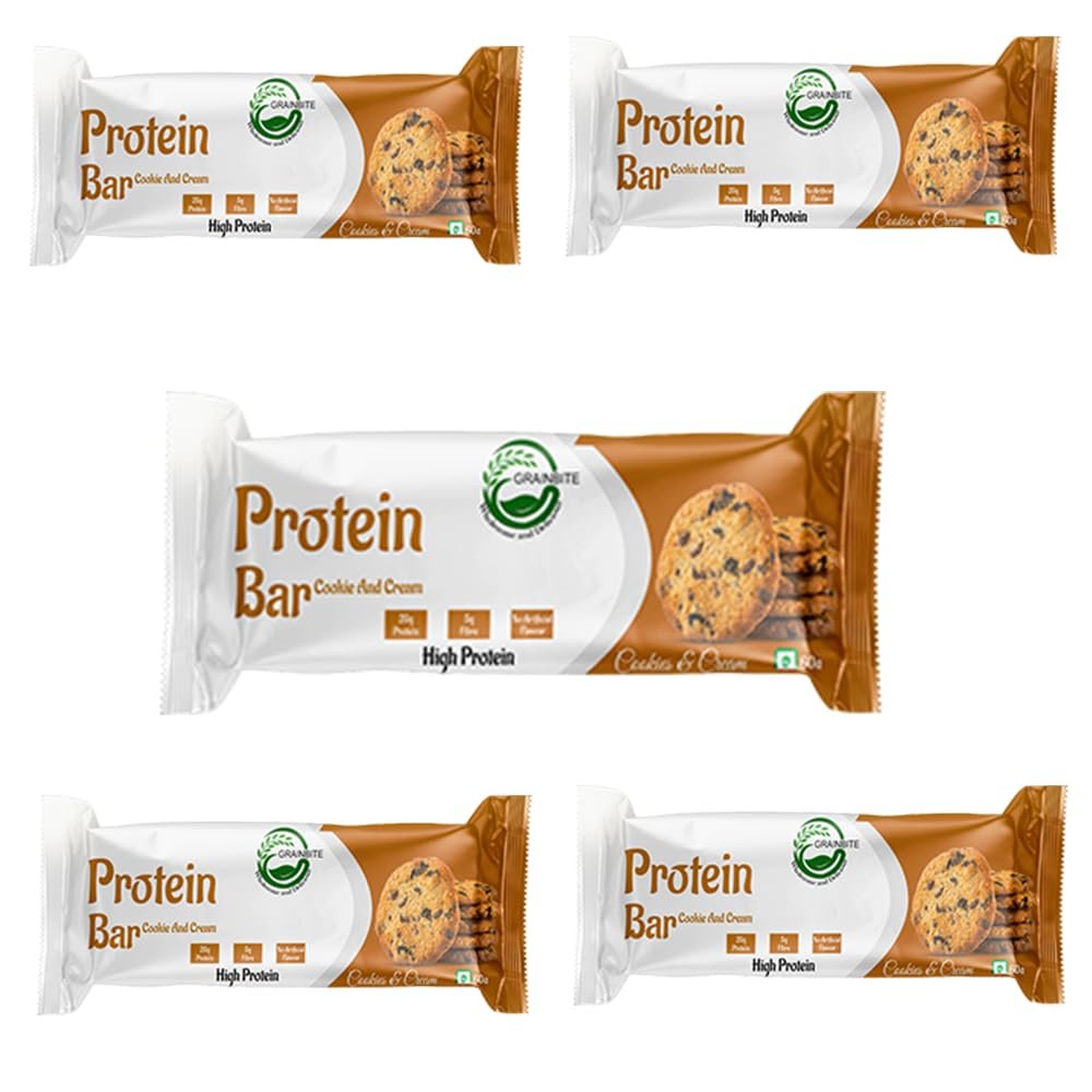 GRAINBITE Cookies & Cream High Protein Bar (60gm, Pack of 5)