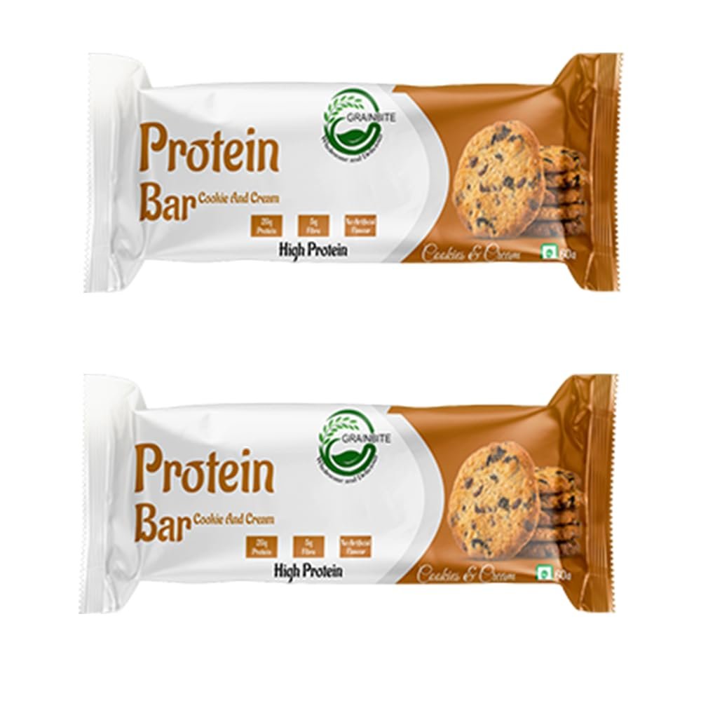 GRAINBITE Cookies & Cream High Protein Bar (60gm, Pack of 2)