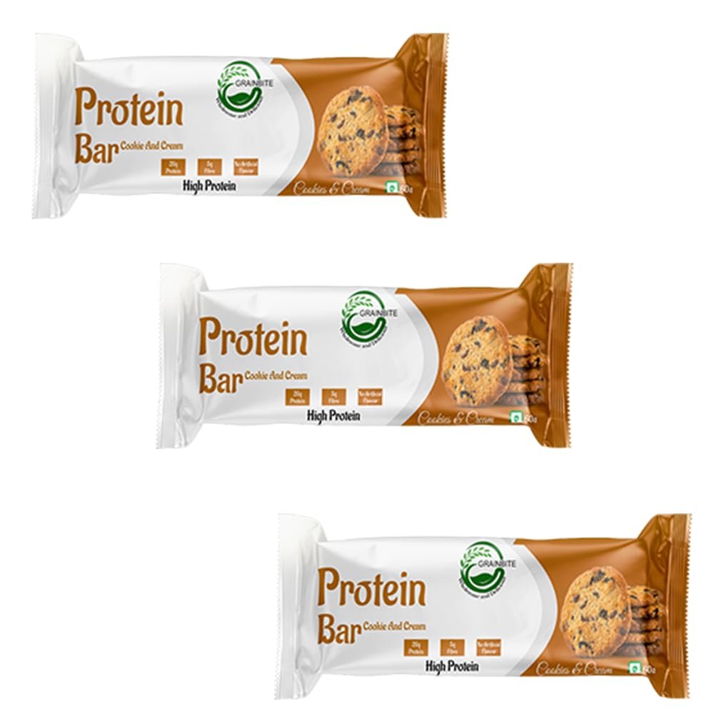 GRAINBITE Cookies & Cream High Protein Bar (60gm, Pack of 3)