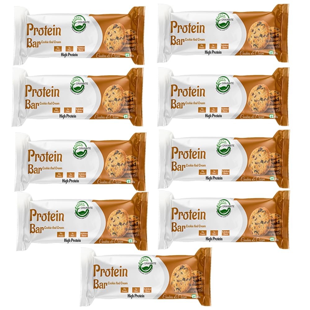 GRAINBITE Cookies & Cream High Protein Bar (60gm, Pack of 9)