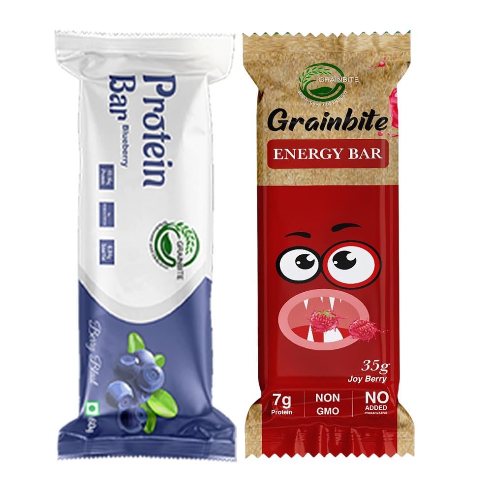 GRAINBITE Protein Bar Blueberry Blast (Pack of 4) and Energy Bar Joy Berry (Pack of 4) (380 gm, Combo of 8)