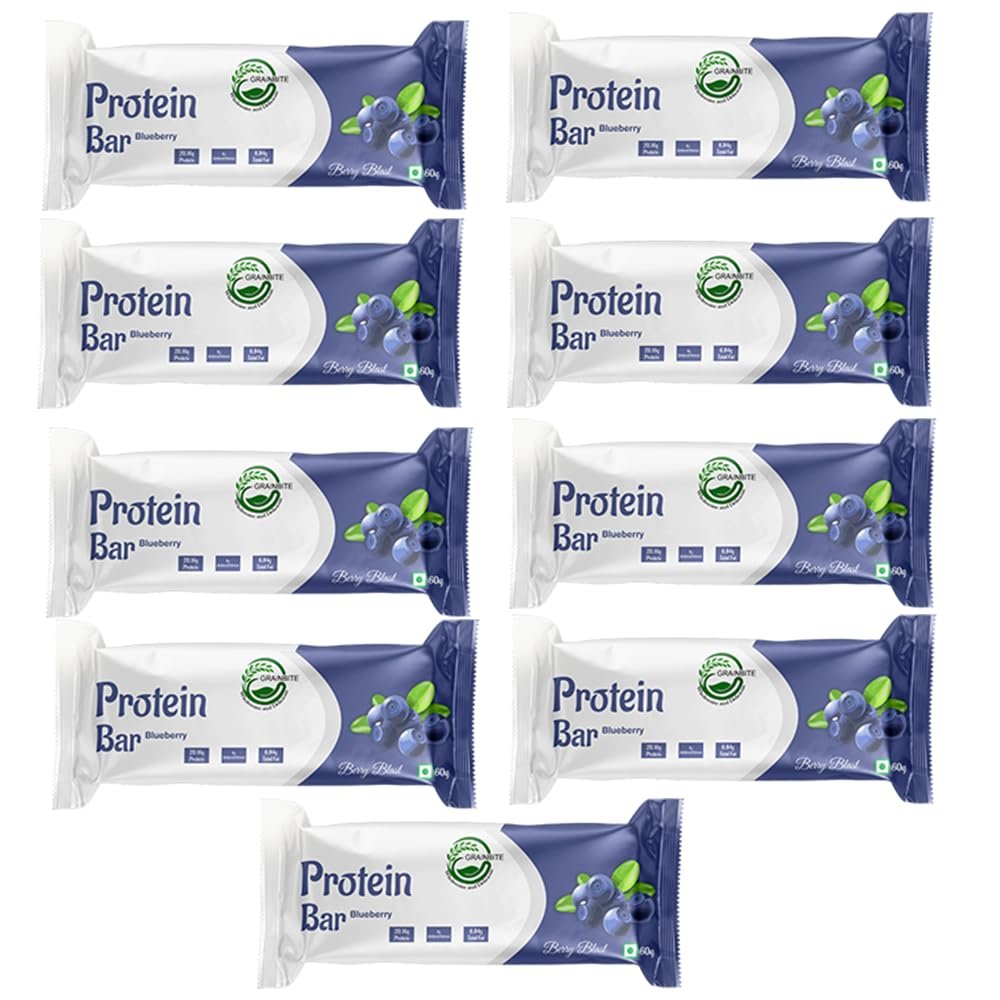 GRAINBITE Blueberry Blast Protein Bar (60gm, Pack of 9)