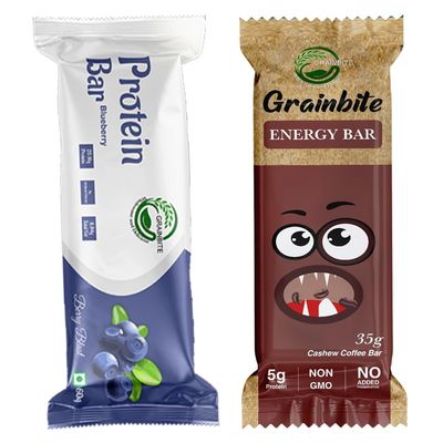 GRAINBITE Protein Bar Blueberry Blast (Pack of 1) and Energy Bar Cashew Coffee (Pack of 1) (95 gm, Combo of 2)