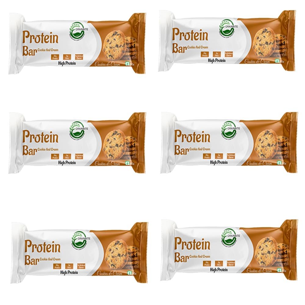 GRAINBITE Cookies & Cream High Protein Bar (60gm, Pack of 6)