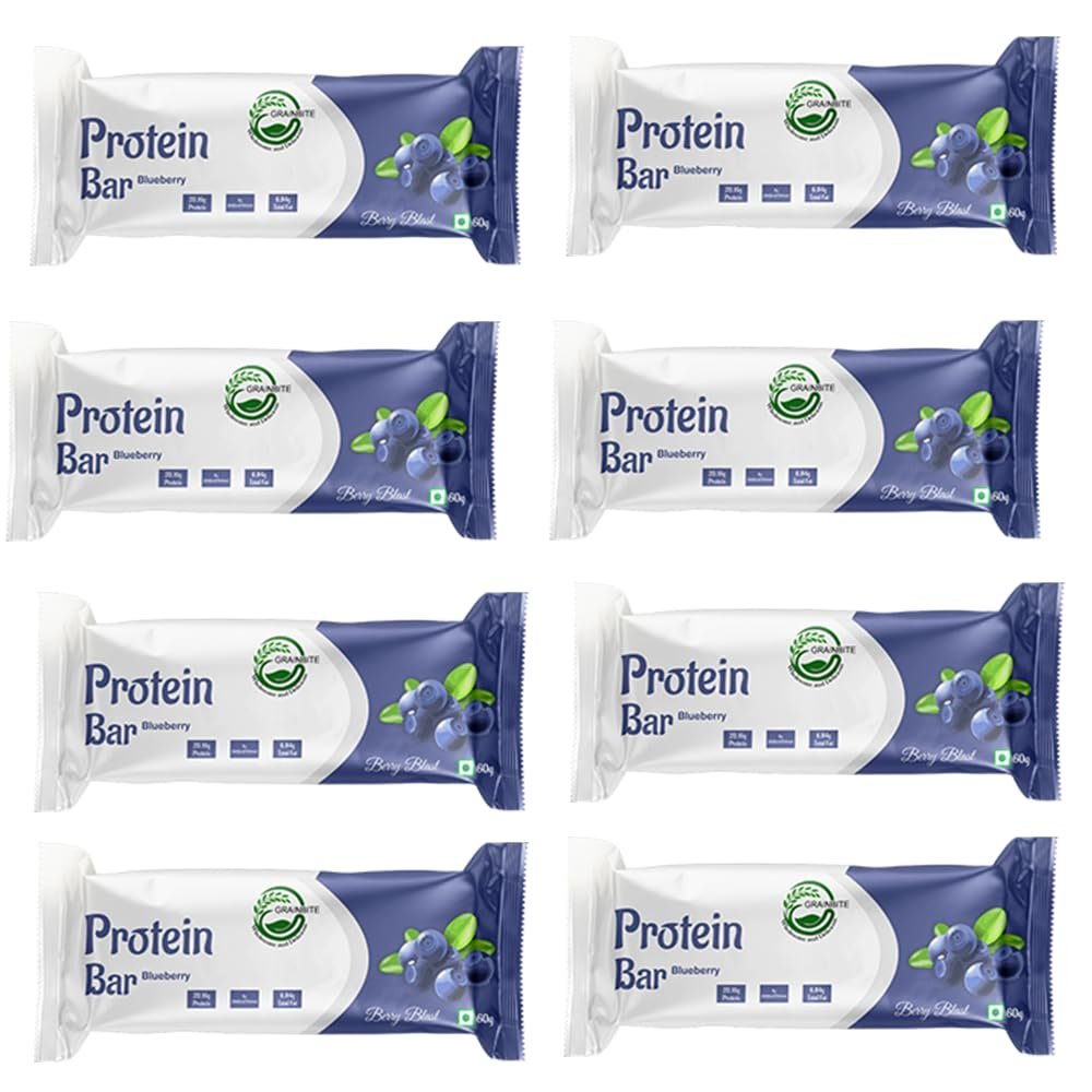 GRAINBITE Blueberry Blast Protein Bar (60gm, Pack of 8)