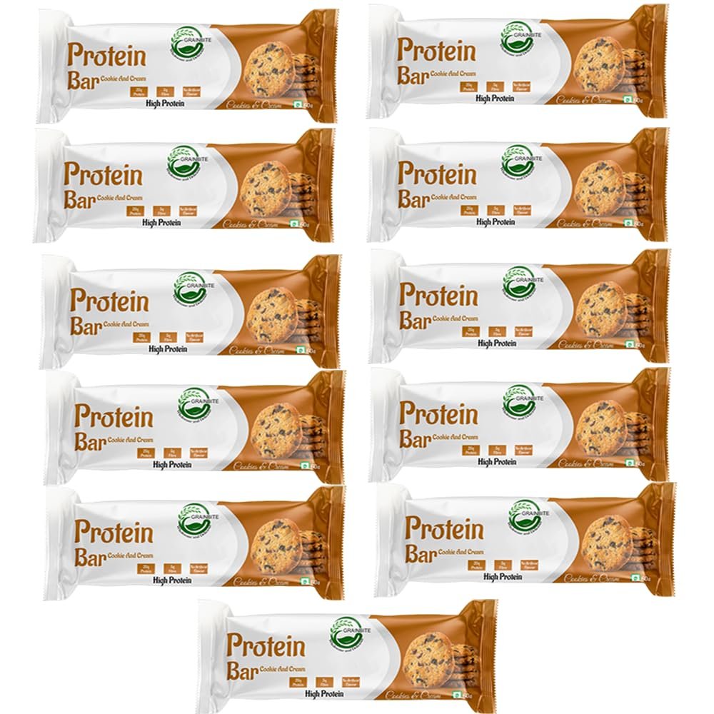 GRAINBITE Cookies & Cream High Protein Bar (60gm, Pack of 11)