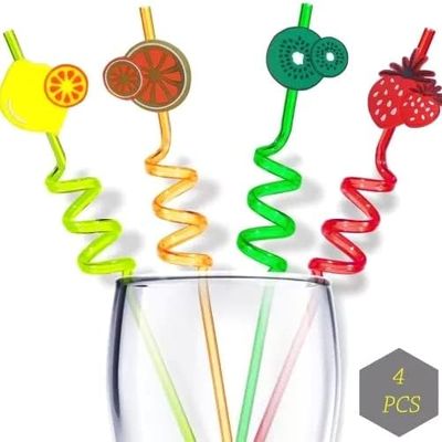 4 PCS Curly Reusable Straws Smoothie Drinking Straws Kids/Birthday Party Decorations for Kids Girls (Pack of 1) (4)