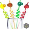 4 PCS Curly Reusable Straws Smoothie Drinking Straws Kids/Birthday Party Decorations for Kids Girls (Pack of 1) (4) view 1