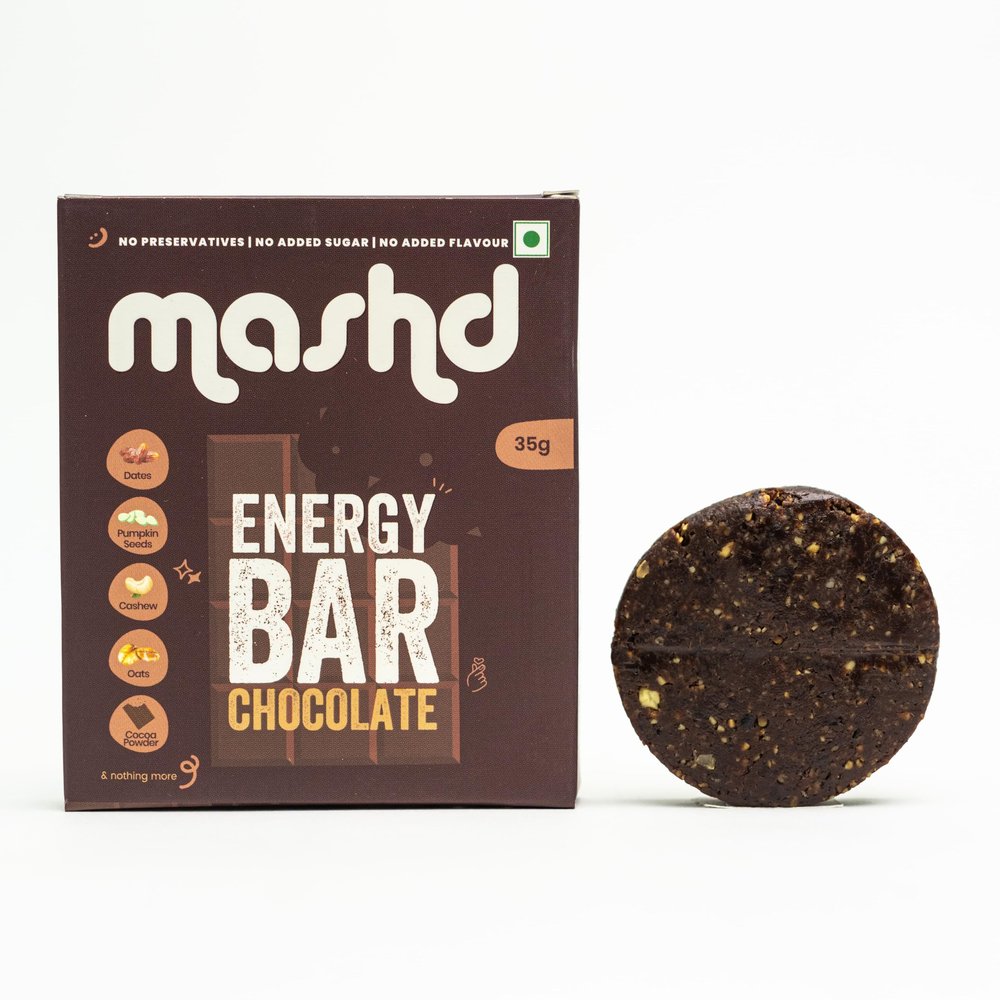 Mashd - Energy Bars - Chocolate | Pack of 6 x 35g | 6 x Chocolate | No Added Sugar | No Added preservative | No Added flavour | Healthy Wholesome Natural Snack