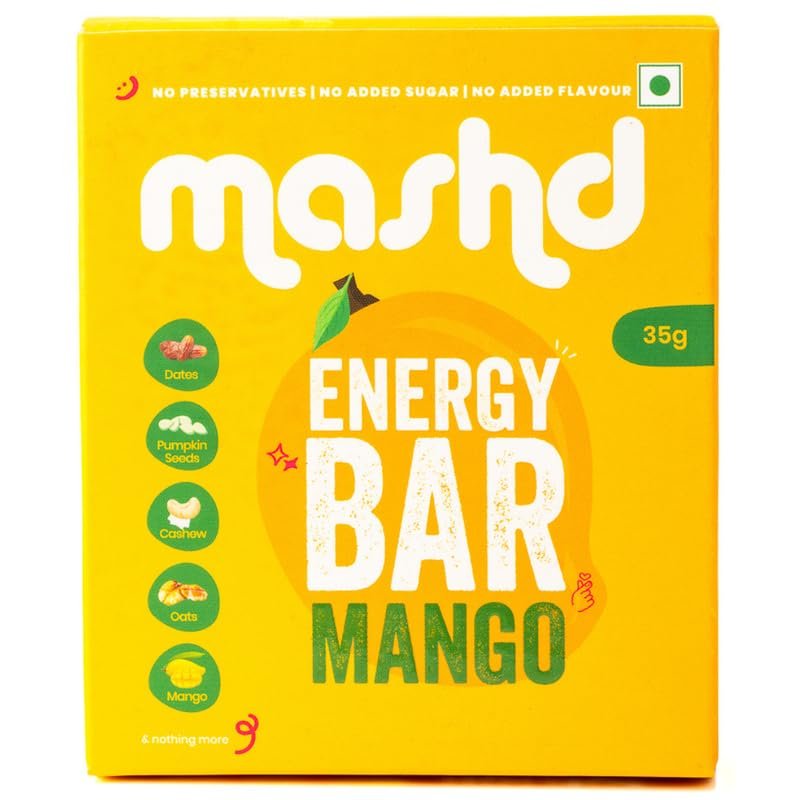 Mashd - Energy Bars - Mango | Pack of 6 x 35g | 6 x Mango | No Added Sugar | No Added preservative | No Added flavour | Healthy Wholesome Natural Snack