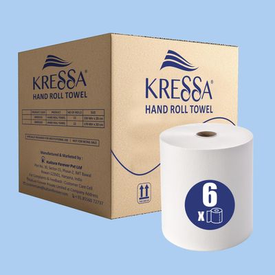 Kressa Hard Roll Paper Towels | Highly Absorbent HRT Rolls | Fast Drying 1.4kg Roll - 170 Metres/Roll (Pack Of 6)