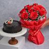 FlowerAura Premium Combo of Fresh Live 10 Red Roses Flowers Bouquet With Delicious 500g Chocolate Cake For Birthday | Anniversary | Valentine's Day | New Year | Christmas (Same Day Delivery) view 1