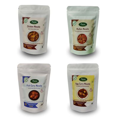 Agara Non Veg Curry Masalas Combo Pack (Chicken, Mutton, Fish, Egg Curry) - Healthy - Homemade - No Preservatives - Unique Taste - Product of Agara Foods, Kanyakumari