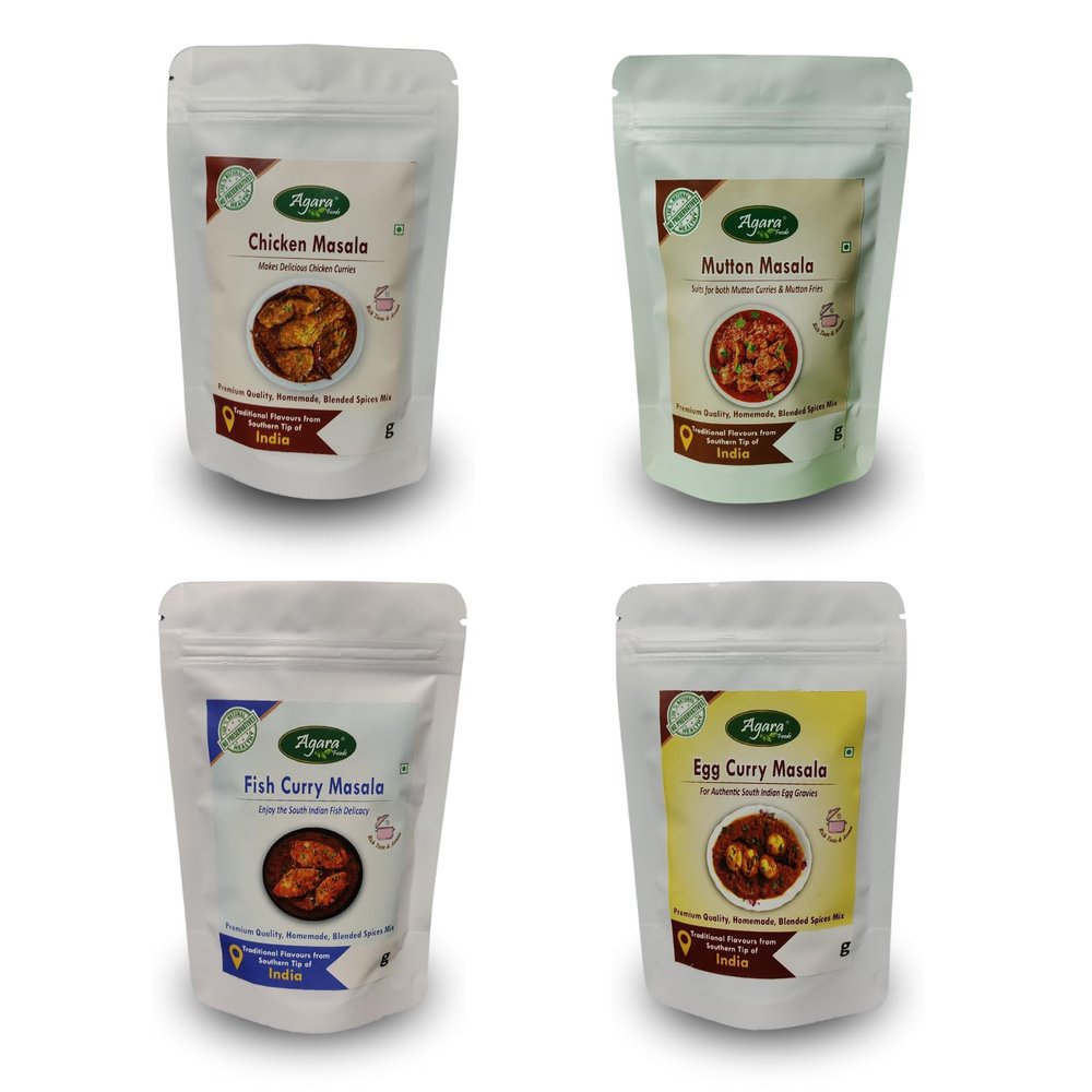 Agara Non Veg Curry Masalas Combo Pack (Chicken, Mutton, Fish, Egg Curry) - Healthy - Homemade - No Preservatives - Unique Taste - Product of Agara Foods, Kanyakumari