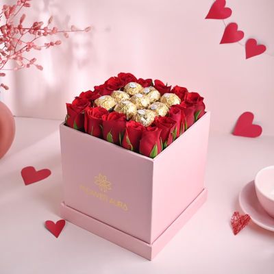 FlowerAura Premium Combo of Fresh Live 15 Red Roses & 9 Choco Balls In Box Gift For Birthday | Anniversary | Love | Girlfriend's Day | Mothers Day Gift For Mom (Same Day Delivery)