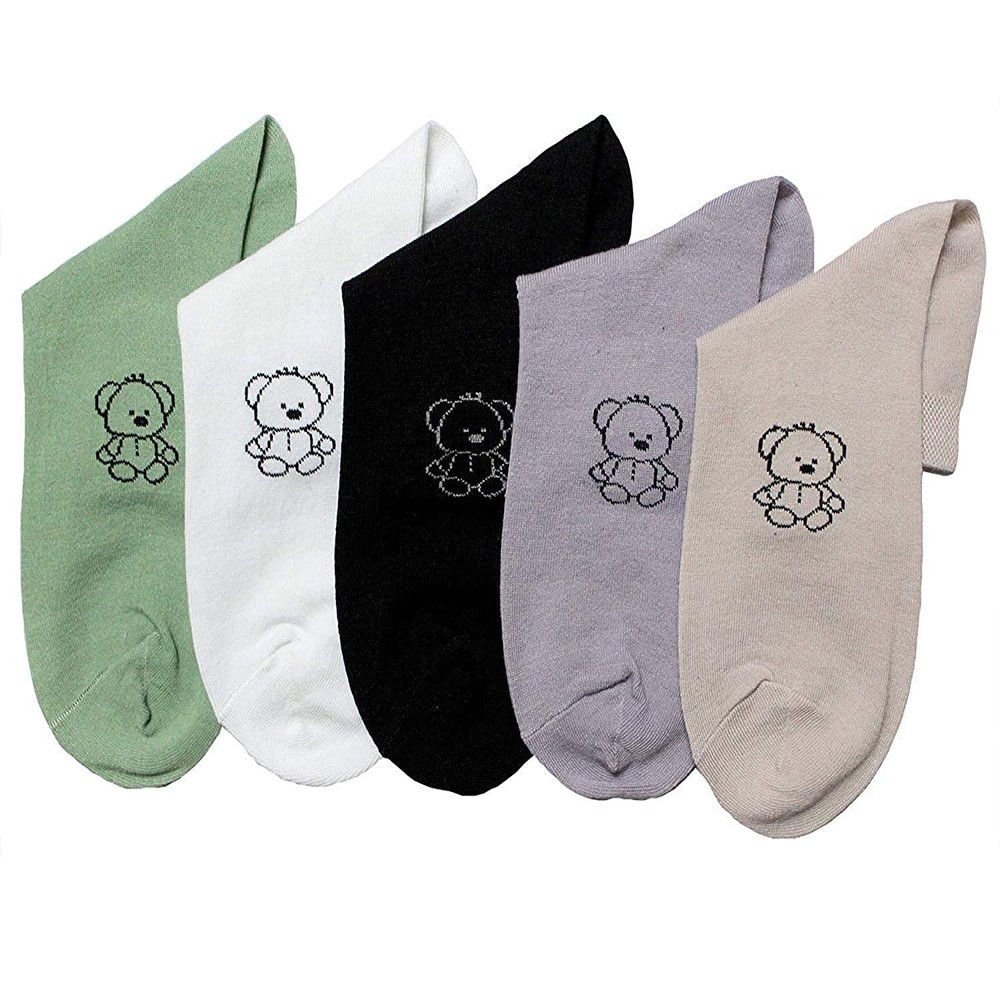 INFISPACE Boy's & Girl's Cotton Ankle Socks | Catroon Printed Socks for Girls & Boys | Low Cut Ankle socks (Pack of 5, Multicolor) (IN, Alpha, Free Size, 5, Teddy)