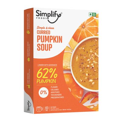 Simplify Foods Curried Pumpkin Instant Soup | Made with 62% Real Pumpkin | Pack of 1 (Makes 500ml) | Just Add Hot Water | No Cooking Required | Clean Label | 0% Additives or Preservatives