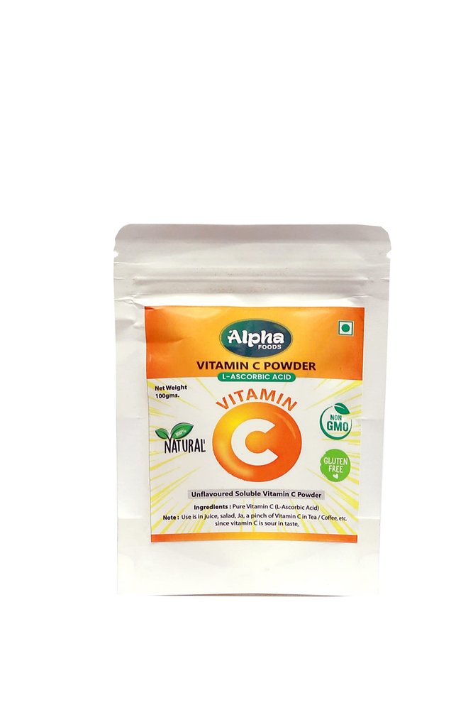 Alpha Foods Vitamin C Powder Pure Ascorbic Acid Promotes Healthy Immune System and Cell Protection Powerful Antioxidant - 100 Gms Each Pack of 2