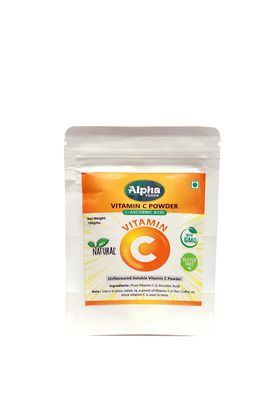 Alpha Foods Vitamin C Powder Pure Ascorbic Acid Promotes Healthy Immune System and Cell Protection Powerful Antioxidant - 100 Gms Each Pack of 5