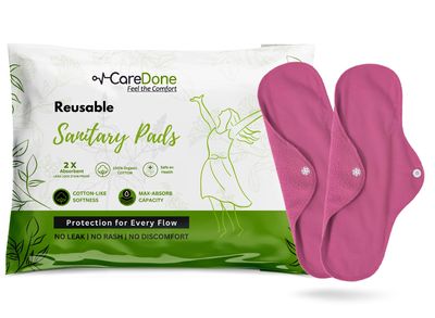 CareDone Super Comfy Heavy Flow Pad - Extra large| |Reusable Sanitary Cloth Pad | Organic Cotton| with leak proof | lasts upto 75-100 washes (Pink Cloth Pad-Pack 2)