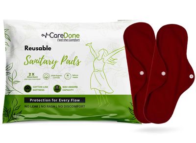 CareDone Super Comfy Heavy Flow Pad - Extra Large Reusable Sanitary Cloth, Organic Cotton, Leak Proof, Lasts Up to 75-100 Washes (Mahroon, Pack of 2)